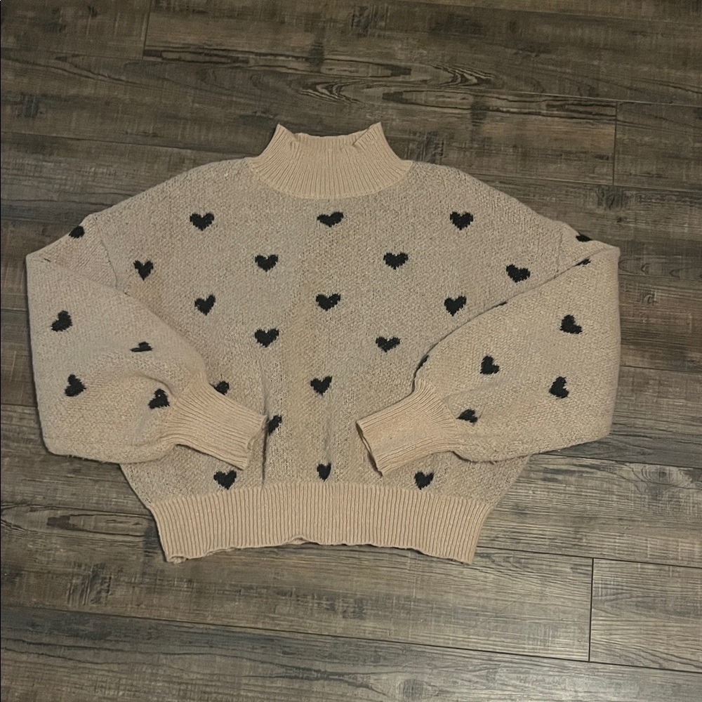 Target Beige Sweater with Black Heart Patterns